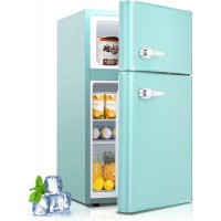 Mini Fridge with Freezer,3.2 Cu.Ft Compact Mini Refrigerator with Double 2 Door,Adjustable Temperature,Full Size for Home,Kitchen,Dorm,Apartment,Retro Green